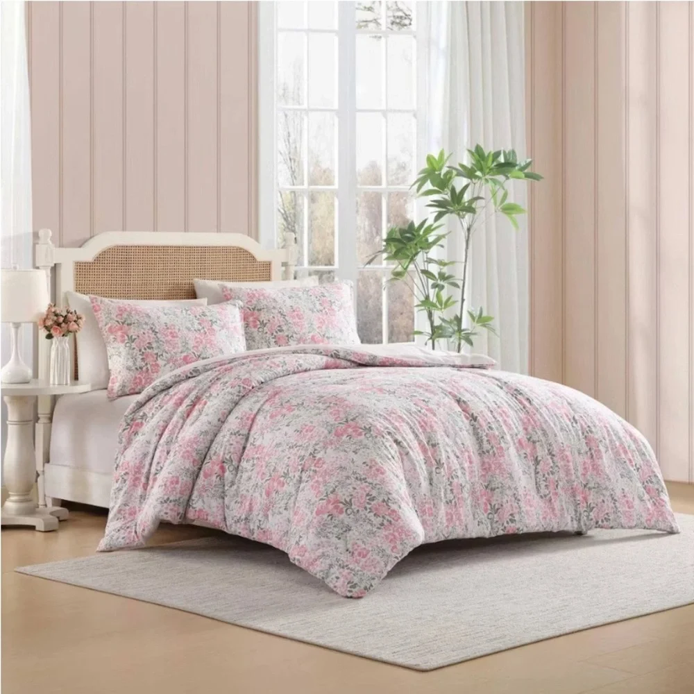 💝 Floral Heather Garden Pink Comforter Set KING LAURA ASHLEY